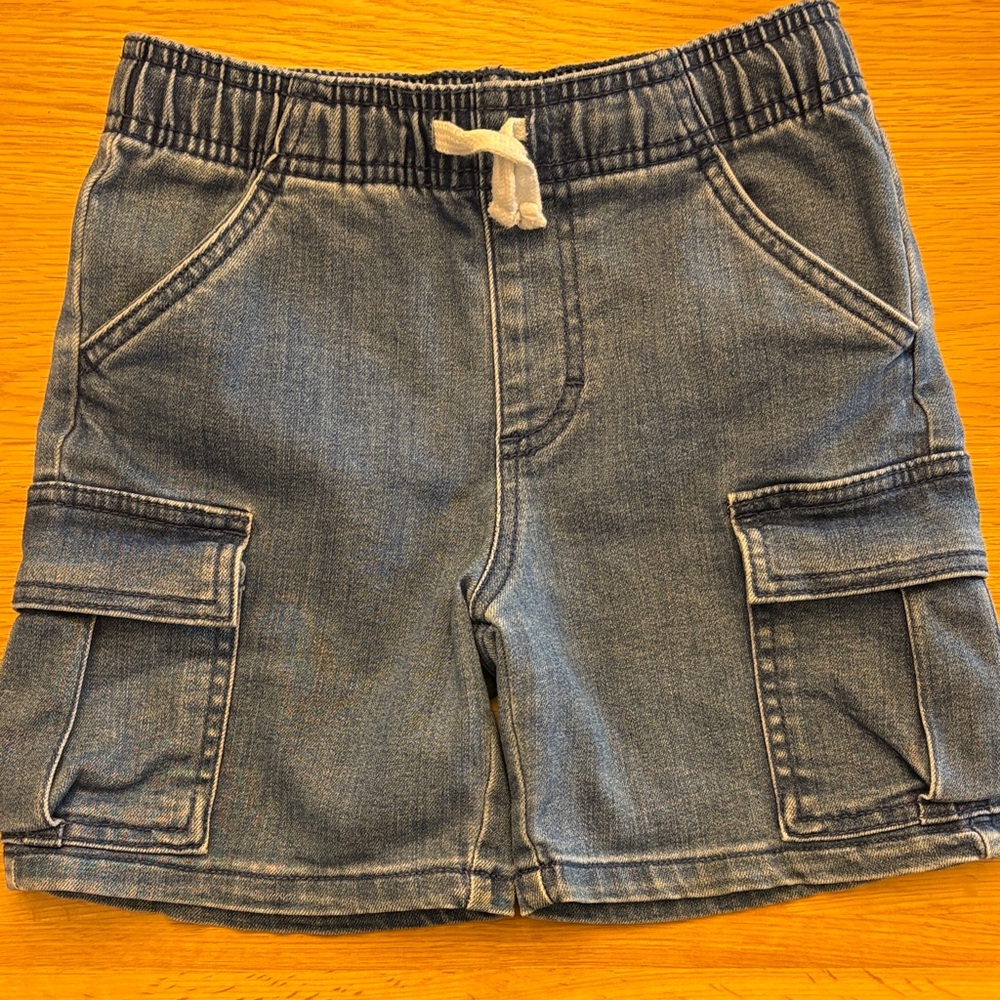 Boys Blue Denim Cargo Shorts with Drawstring - size 7